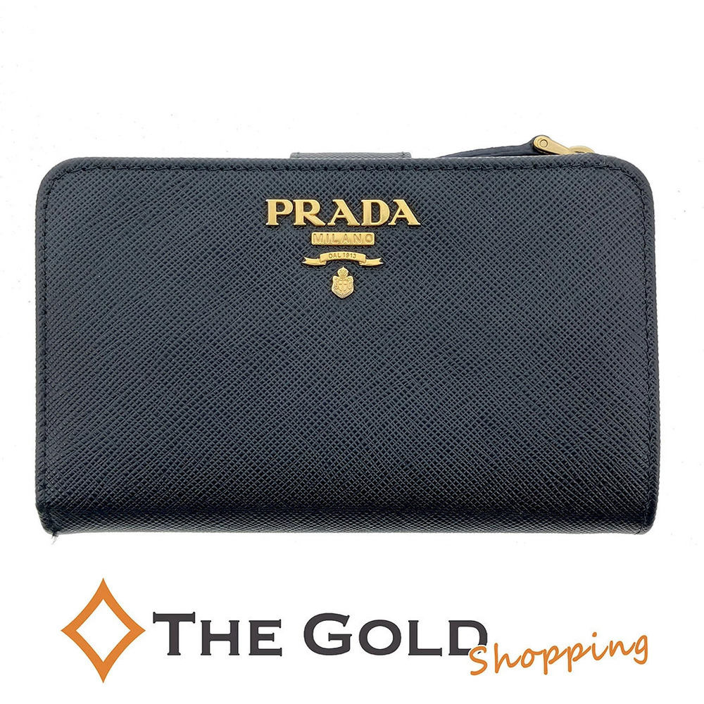 Prada Bifold Compact Wallet Saffiano Leather Black